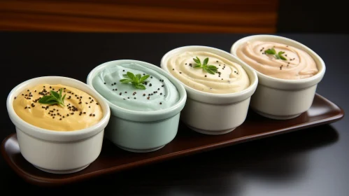 Colorful Dips in Bowls on Plate Stock Photo
