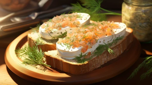Delicious Open-Faced Salmon Sandwich on Wooden Plate