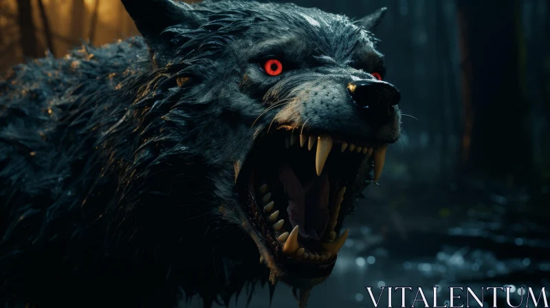 Fierce Werewolf Digital Painting in Dark Forest AI Image
