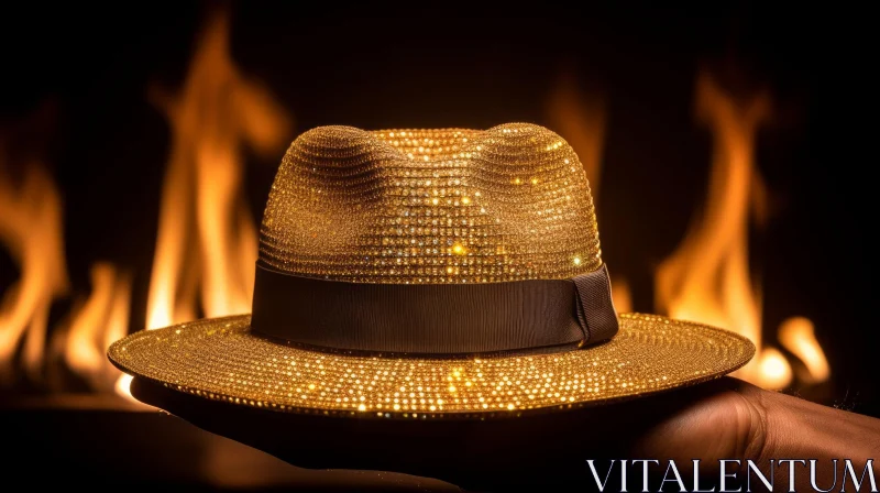 AI ART Gold Fedora Hat with Sparkling Diamantes