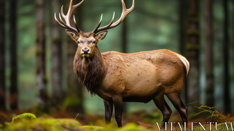 Majestic Red Deer Portrait in Lush Forest AI Image
