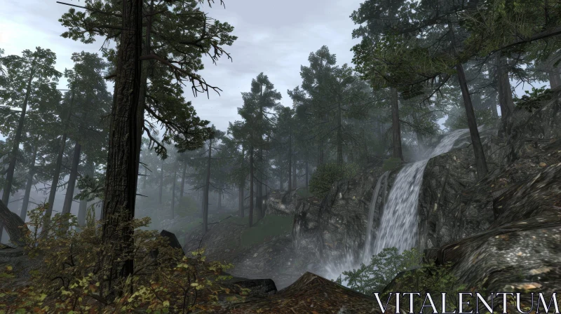 Majestic Waterfall in Enchanting Forest AI Image