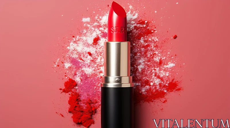 Red Lipstick Studio Shot on Pink Background AI Image