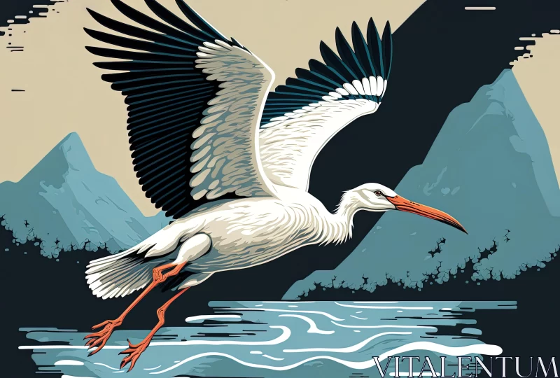 Stork Flying over Water - Majestic Nature Poster AI Image