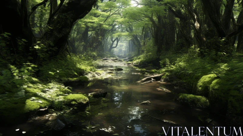 Enchanting Forest River Landscape Painting AI Image