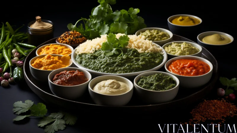 Exquisite Indian Chutneys and Spices Still Life AI Image