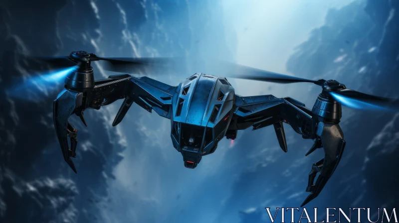 Futuristic Drone Flying in Mountainous Terrain AI Image