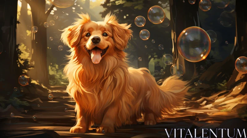Golden Retriever Dog in Forest Painting AI Image