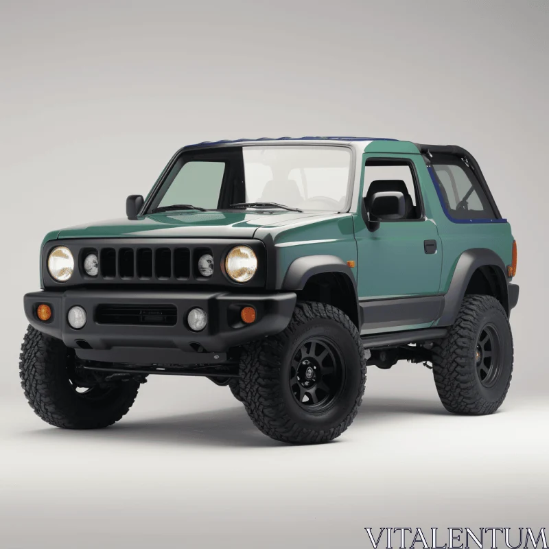 Green Jeep on Grey Background - Japanese Traditional Style | Photorealistic Renderings AI Image