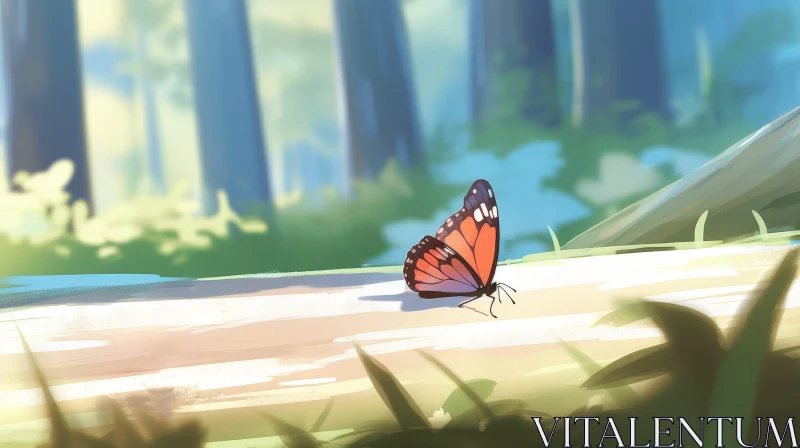 Intricate Butterfly Painting in Forest AI Image