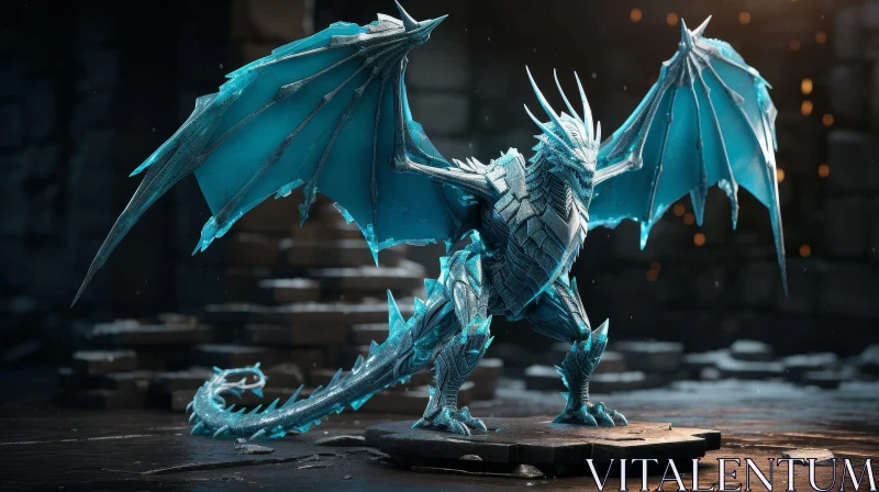 Majestic Blue and Silver Dragon 3D Rendering AI Image