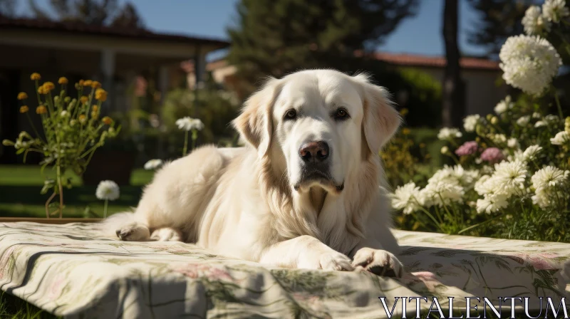 AI ART Majestic Golden Retriever in Garden - Serene Dog Portrait