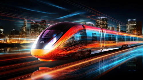 Night Cityscape High-Speed Train Motion Lights