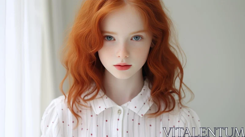 AI ART Serious Young Girl Portrait with Red Hair