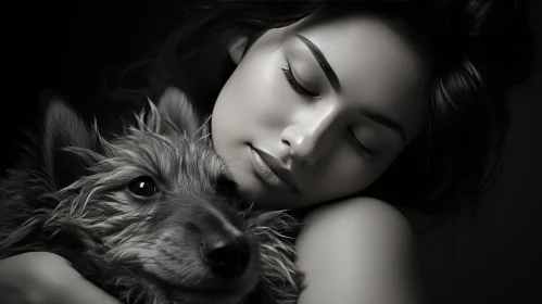 Sleeping Young Woman Portrait with Dog