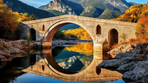 Stone Bridge Over River in Rural Setting