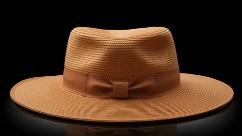 Stylish Brown Straw Hat on Reflective Surface