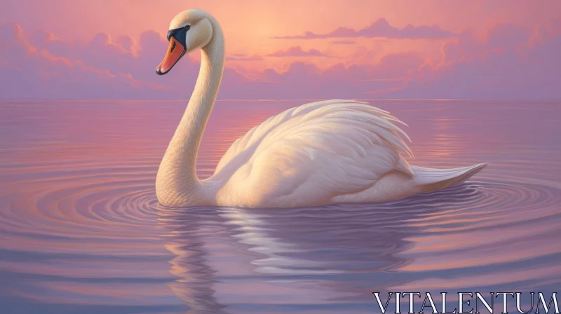 AI ART Tranquil Swan Painting at Sunset in a Lake