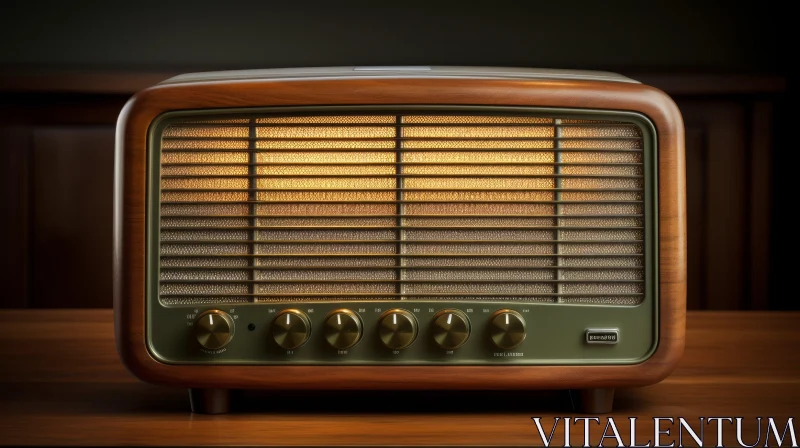 AI ART Vintage Wooden Radio with Glowing Dial