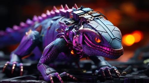 Blue and Purple Robotic Lizard - 3D Rendering