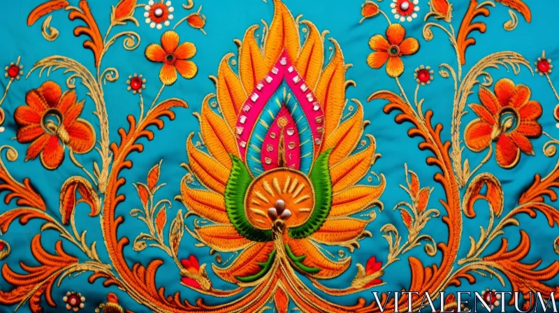 AI ART Colorful Floral Embroidered Fabric Close-Up