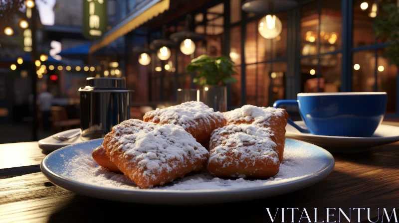 Delicious Beignets and Coffee in a Cozy Cafe AI Image