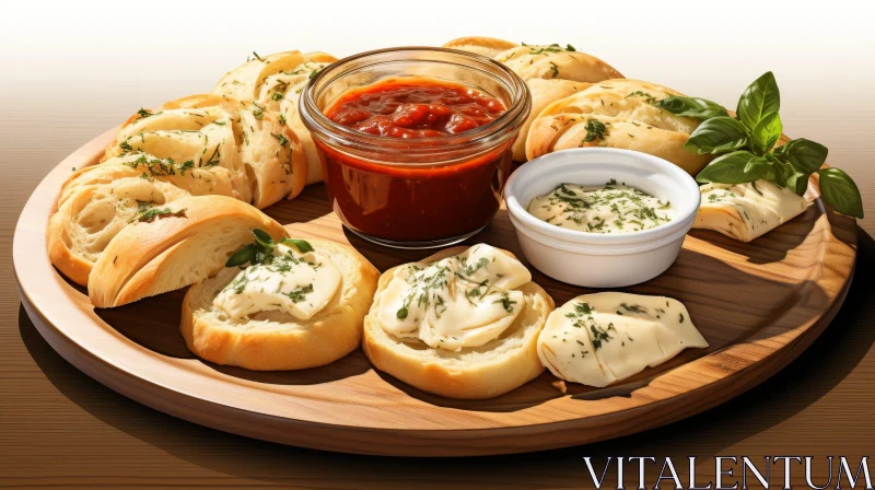 AI ART Delicious Bread and Cheese Plate with Marinara Sauce