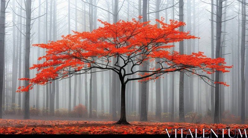 AI ART Enchanting Lonely Tree in Misty Forest