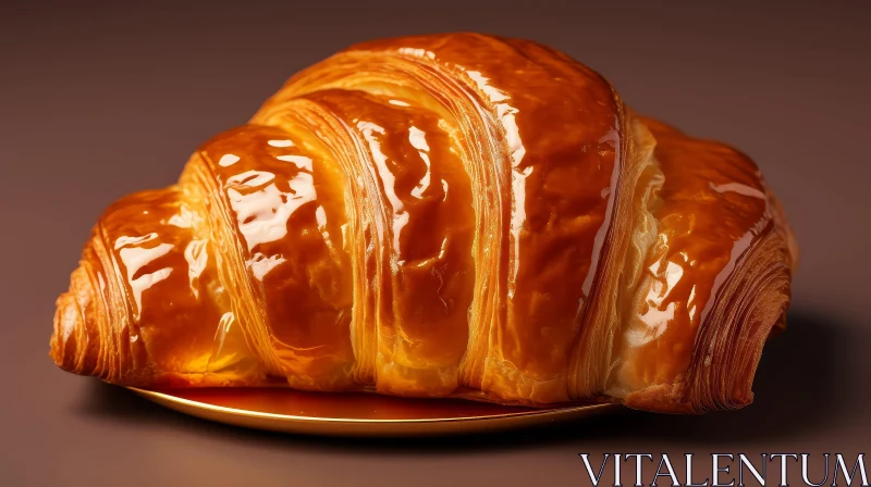 Golden Plate Croissant - Delicious Fluffy Treat AI Image