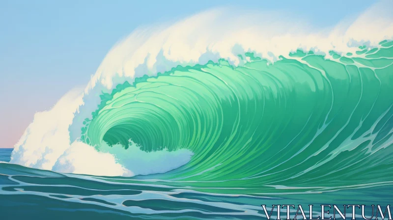 Green Wave Painting: Ocean Crash and Foam AI Image