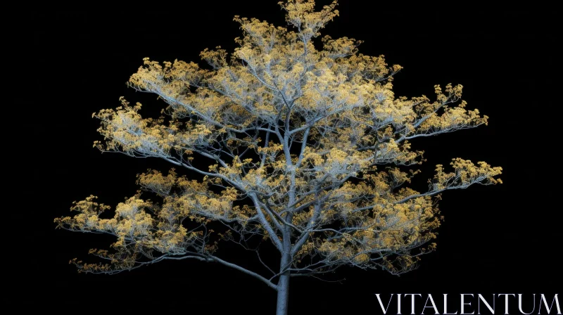 Majestic 3D Tree Illustration with Yellow Flowers AI Image