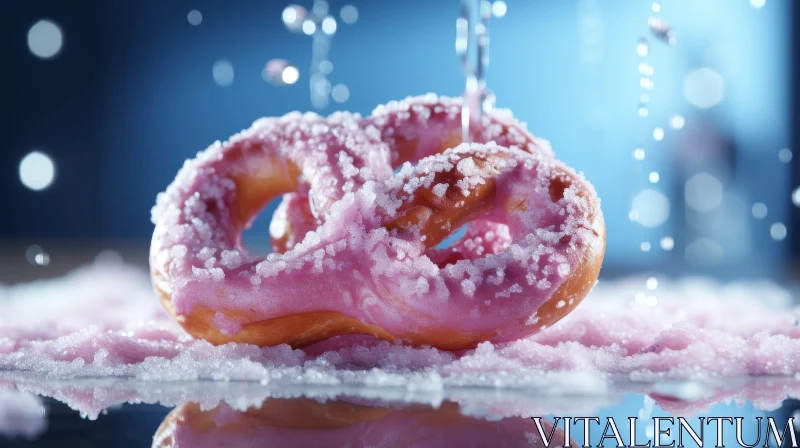 Pink Frosted Pretzel with Water Droplets AI Image