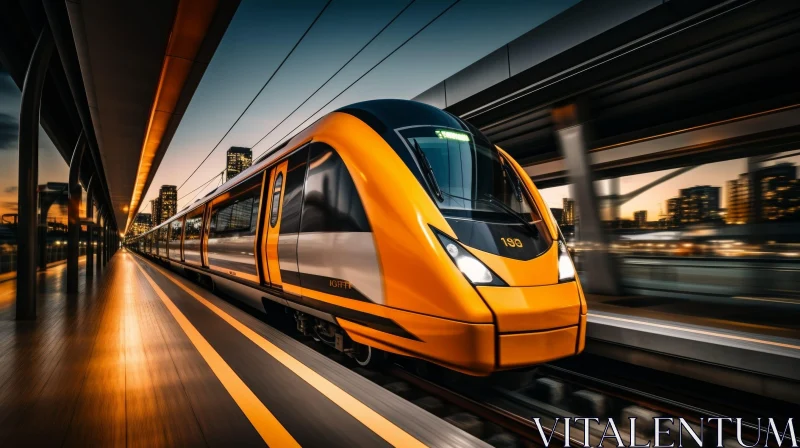 Sleek High-Speed Train in Urban Setting AI Image