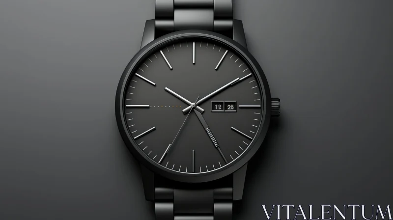 Sophisticated Black Wristwatch with Silver Hands AI Image