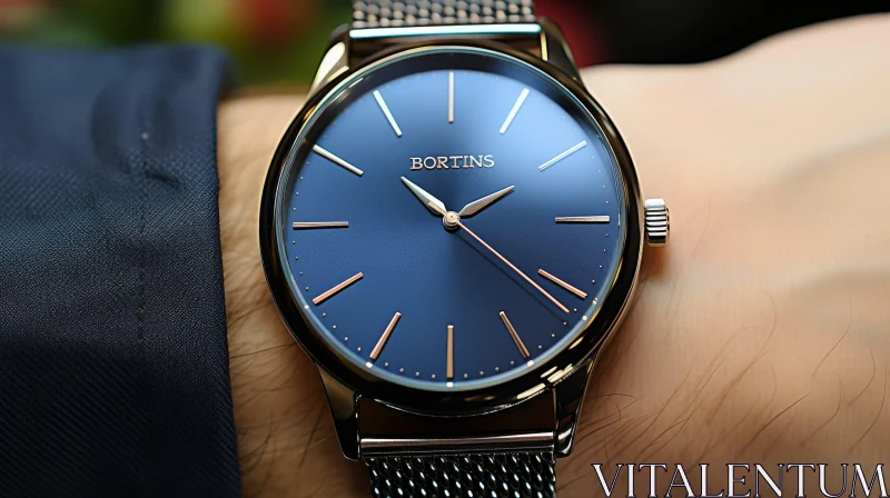 Stylish Blue Dial Wristwatch on Man's Wrist AI Image