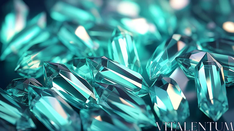 Teal Crystals Close-Up: Vivid Textures in Dark Blue Background AI Image