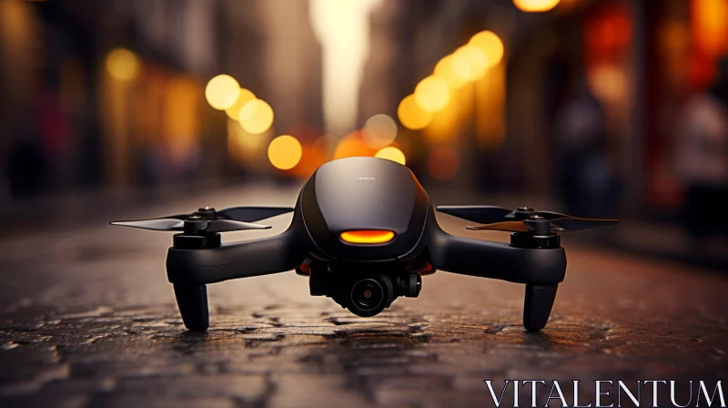 Black Drone with Orange Elements in Abstract City Setting AI Image