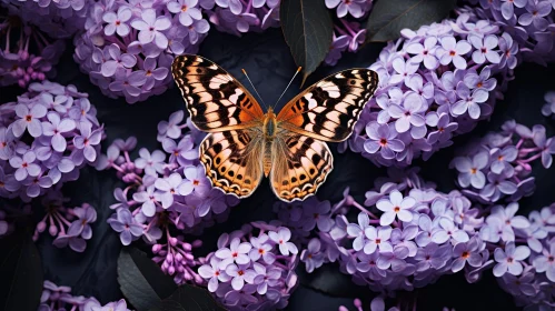 Brown and Orange Butterfly on Purple Lilac Flower