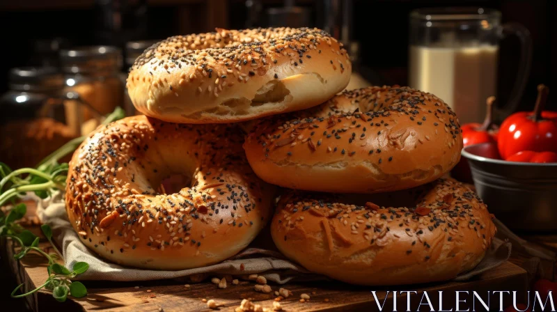 AI ART Delicious Bagels with Sesame and Poppy Seeds