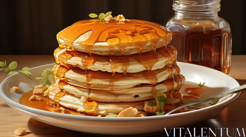 Delicious Pancakes with Maple Syrup and Nuts - Breakfast Delight AI Image