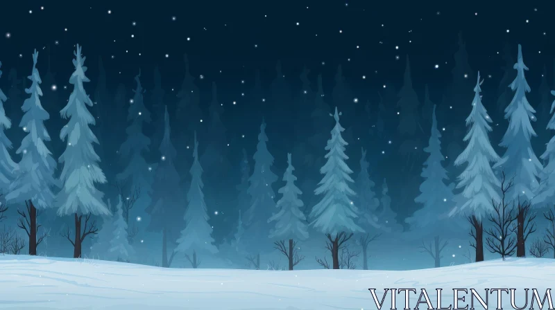 Enchanting Winter Forest Night Landscape AI Image