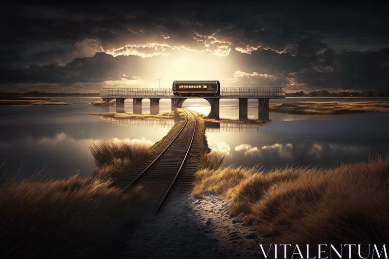 Ethereal Railway Bridge: Surreal and Dreamlike Landscape AI Image