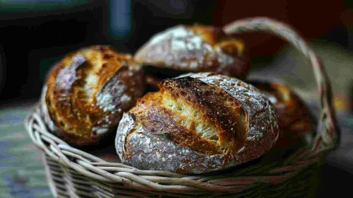 Golden-Brown Crust Bread in Wicker Basket