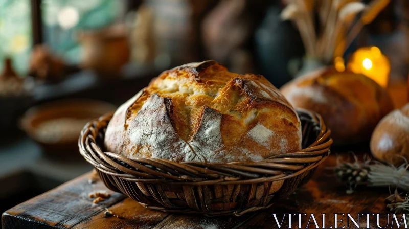 AI ART Golden-Brown Crusted Bread in Wicker Basket