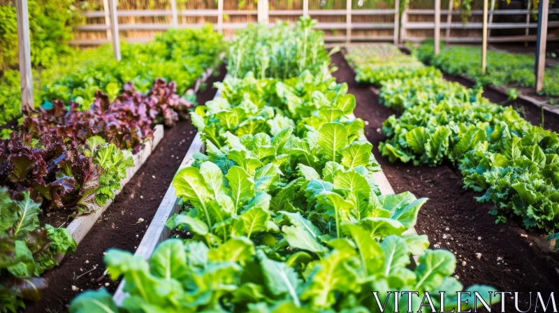 Lettuce-filled Garden with Raised Beds AI Image