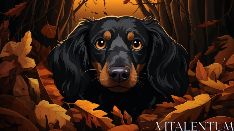 Long-Haired Dachshund in Forest Painting AI Image