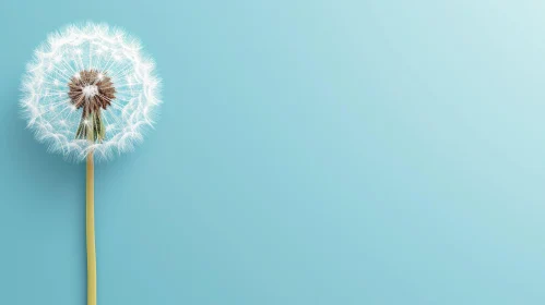 Realistic Dandelion Flower on Blue Background