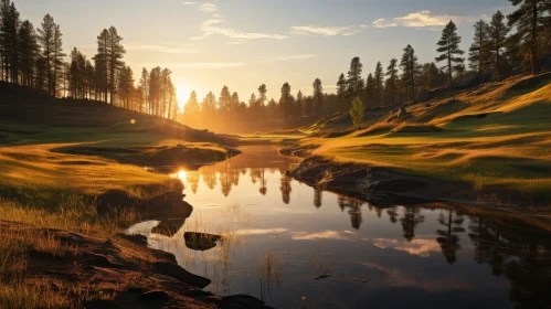 Serene Golf Course Sunset Landscape