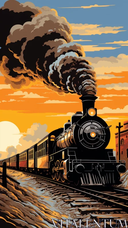 Steam Locomotive in Rural Landscape AI Image