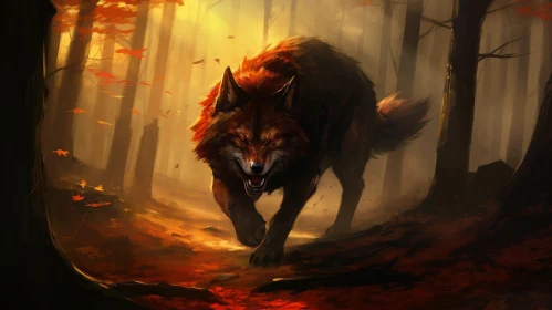 Wild Wolf in Forest Digital Painting